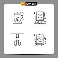 Mobile Interface Line Set of 4 Pictograms of green home tea fireworks house Editable Vector Design Elements