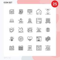 Set of 25 Modern UI Icons Symbols Signs for expand crescent board cloud branding Editable Vector Design Elements