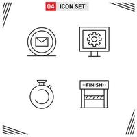 Pack of 4 Modern Filledline Flat Colors Signs and Symbols for Web Print Media such as development clock web tv timer Editable Vector Design Elements