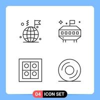 4 Line Black Icon Pack Outline Symbols for Mobile Apps isolated on white background 4 Icons Set vector