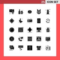 Modern Set of 25 Solid Glyphs Pictograph of canada history favorite harp culture Editable Vector Design Elements