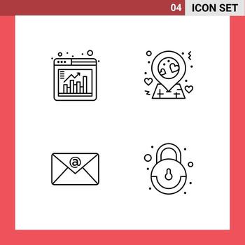 4 Universal Line Signs Symbols of window mail chart pin lock Editable Vector Design Elements