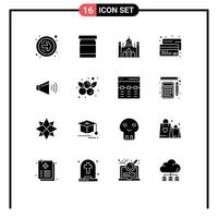 Mobile Interface Solid Glyph Set of 16 Pictograms of on speaker dhaka sound credit Editable Vector Design Elements