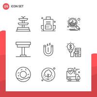 Pack of 9 Universal Outline Icons for Print Media on White Background vector