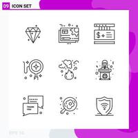 Line Icon set Pack of 9 Outline Icons isolated on White Background for Web Print and Mobile vector