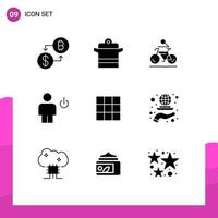 9 Universal Solid Glyphs Set for Web and Mobile Applications human body pot avatar biking Editable Vector Design Elements