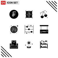 Pixle Perfect Set of 9 Solid Icons Glyph Icon Set for Webite Designing and Mobile Applications Interface vector