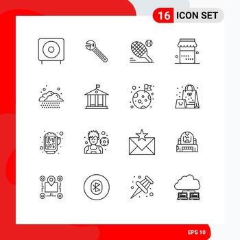 Mobile Interface Outline Set of 16 Pictograms of cloud food spanner jam racket Editable Vector Design Elements