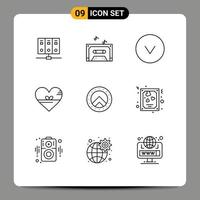 Modern Set of 9 Outlines and symbols such as greece shield circle gift favorite Editable Vector Design Elements