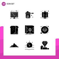 Glyph Icon set Pack of 9 Solid Icons isolated on White Background for responsive Website Design Print and Mobile Applications vector