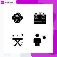 Solid Icon set Pack of 4 Glyph Icons isolated on White Background for Web Print and Mobile vector