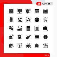 Group of 25 Modern Solid Glyphs Set for for rent board computer message ear Editable Vector Design Elements