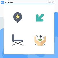 Universal Icon Symbols Group of 4 Modern Flat Icons of location rest arrow chair electricity Editable Vector Design Elements