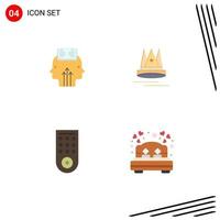 User Interface Pack of 4 Basic Flat Icons of mind remote man education bed Editable Vector Design Elements