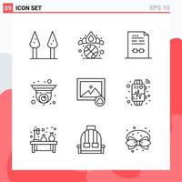 colección de 9 iconos vectoriales en estilo de línea símbolos de esquema modernos para web y signo de icono de línea móvil aislado en fondo blanco 9 iconos vector