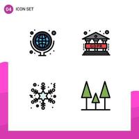 Group of 4 Modern Filledline Flat Colors Set for geography winter school supplies regulation nature Editable Vector Design Elements