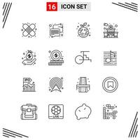 16 Icons Line Style Grid Based Creative Outline Symbols for Website Design Simple Line Icon Signs Isolated on White Background 16 Icon Set vector