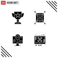 4 Universal Solid Glyph Signs Symbols of achievement computer prize prototyping location Editable Vector Design Elements