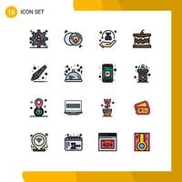 Group of 16 Modern Flat Color Filled Lines Set for remover back to school security food bread Editable Creative Vector Design Elements