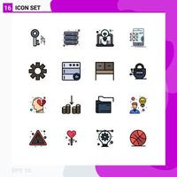 Modern Set of 16 Flat Color Filled Lines Pictograph of cog mobile computer development application Editable Creative Vector Design Elements