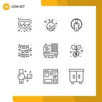 9 Outline concept for Websites Mobile and Apps interface calculator id ribbon flag Editable Vector Design Elements