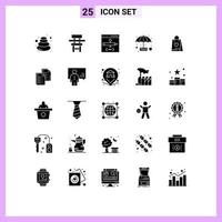 Set of 25 Vector Solid Glyphs on Grid for plan evasion education development coding Editable Vector Design Elements