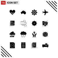 User Interface Pack of 16 Basic Solid Glyphs of hr plane travel flight chemistry Editable Vector Design Elements