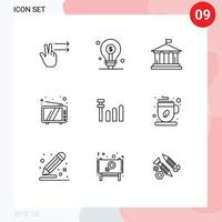 Pictogram Set of 9 Simple Outlines of signal device bank tv retro Editable Vector Design Elements