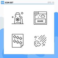 Modern 4 Line style icons Outline Symbols for general use Creative Line Icon Sign Isolated on White Background 4 Icons Pack vector