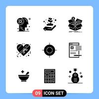 9 Solid Black Icon Pack Glyph Symbols for Mobile Apps isolated on white background 9 Icons Set vector