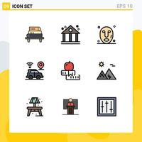 Pack of 9 Modern Filledline Flat Colors Signs and Symbols for Web Print Media such as study knowledge mask education map Editable Vector Design Elements