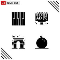 Pixle Perfect Set of 4 Solid Icons Glyph Icon Set for Webite Designing and Mobile Applications Interface vector