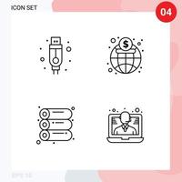 Set of 4 Vector Filledline Flat Colors on Grid for adapter printing economy finance help Editable Vector Design Elements