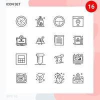 Pack of 16 creative Outlines of user interface saving communication soldier Editable Vector Design Elements