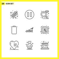 9 Icon Set Simple Line Symbols Outline Sign on White Background for Website Design Mobile Applications and Print Media vector