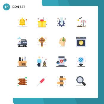 16 Universal Flat Color Signs Symbols of life spring cog tree beach Editable Pack of Creative Vector Design Elements