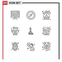 Pictogram Set of 9 Simple Outlines of hook construction child building food Editable Vector Design Elements