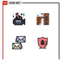Set of 4 Modern UI Icons Symbols Signs for love contact wedding firewall email Editable Vector Design Elements