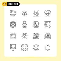 Set of 16 Vector Outlines on Grid for hosting cloud software lab cloud server cloud database Editable Vector Design Elements