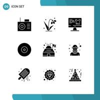 Modern Set of 9 Solid Glyphs Pictograph of avatar observatory monitor building disc Editable Vector Design Elements