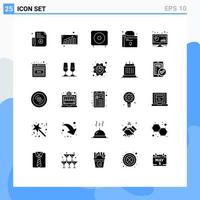 Modern Set of 25 Solid Glyphs Pictograph of monitor bar electronics analytic file Editable Vector Design Elements