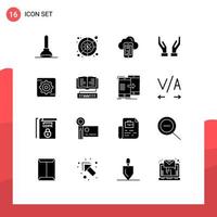 Universal Icon Symbols Group of 16 Modern Solid Glyphs of book setting computing gear caring Editable Vector Design Elements