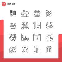 Pack of 16 Universal Outline Icons for Print Media on White Background vector