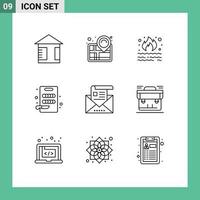 Pictogram Set of 9 Simple Outlines of email address fire kitchen board Editable Vector Design Elements