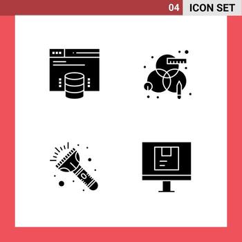 Solid Glyph Pack of 4 Universal Symbols of hosting website light web rgb computer Editable Vector Design Elements