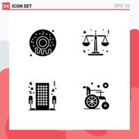 Set of 4 Modern UI Icons Symbols Signs for food romance justice heart medical Editable Vector Design Elements