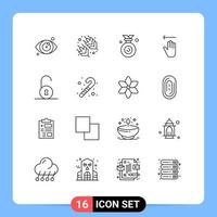 Mobile Interface Outline Set of 16 Pictograms of candy cane circular winner unlocked gestures Editable Vector Design Elements