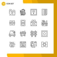 Universal Icon Symbols Group of 16 Modern Outlines of page data internet check ribbon Editable Vector Design Elements