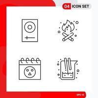 Creative Set of 4 Universal Outline Icons isolated on White Background vector