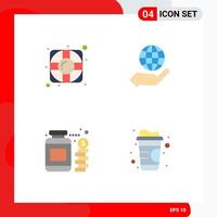Set of 4 Vector Flat Icons on Grid for help money global hand drink Editable Vector Design Elements